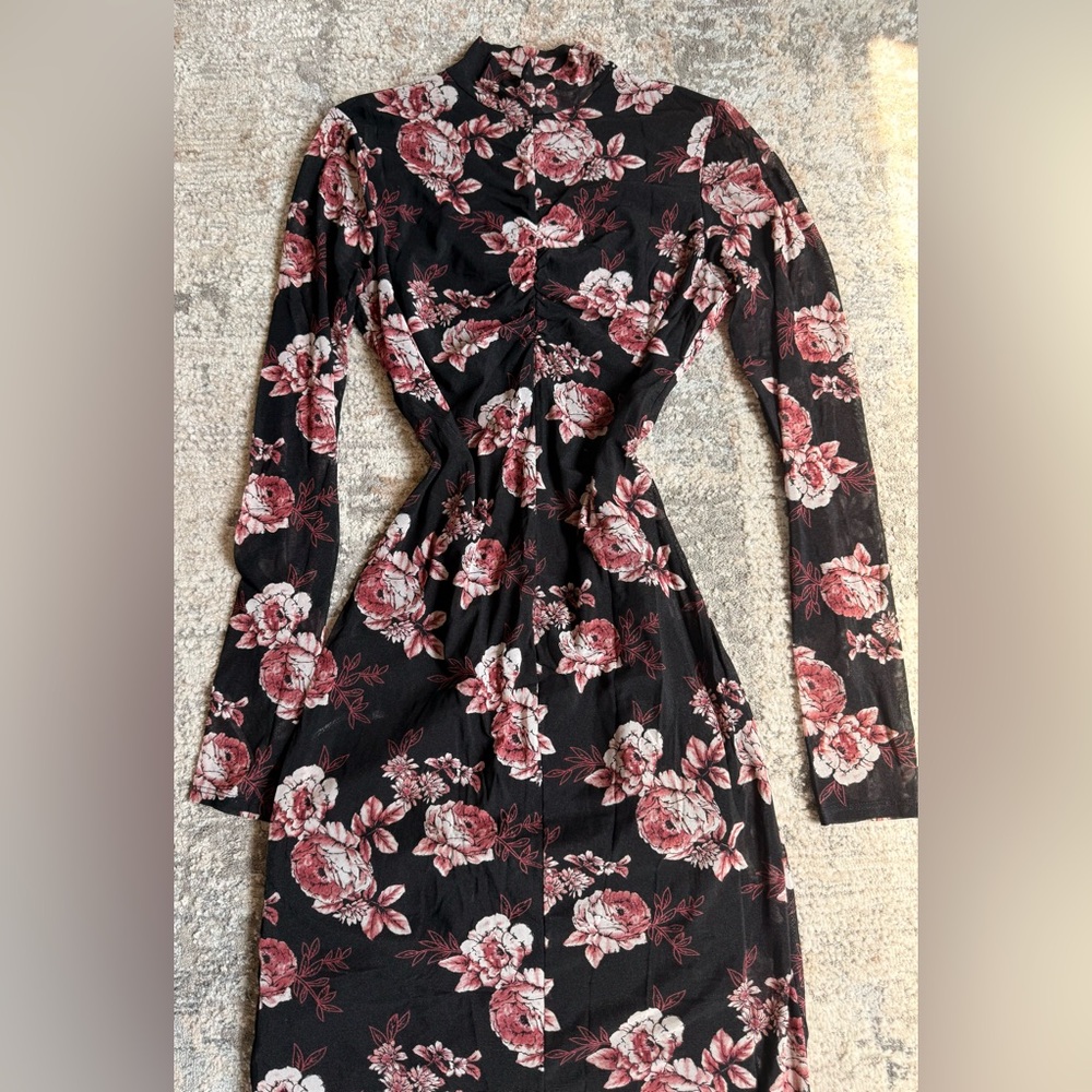 Floral Black and Pink Women's Dress